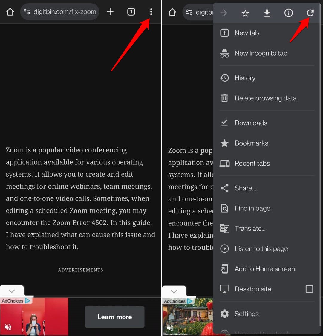 Chrome Androidでウェブページを再読み込みする