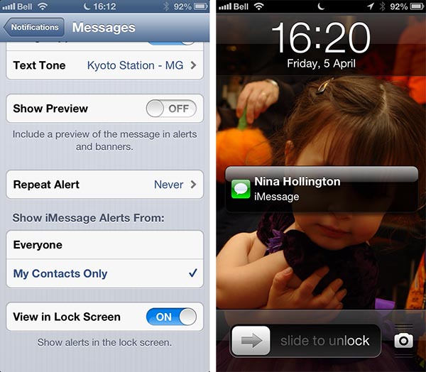 Désactiver les aperçus dans les notifications