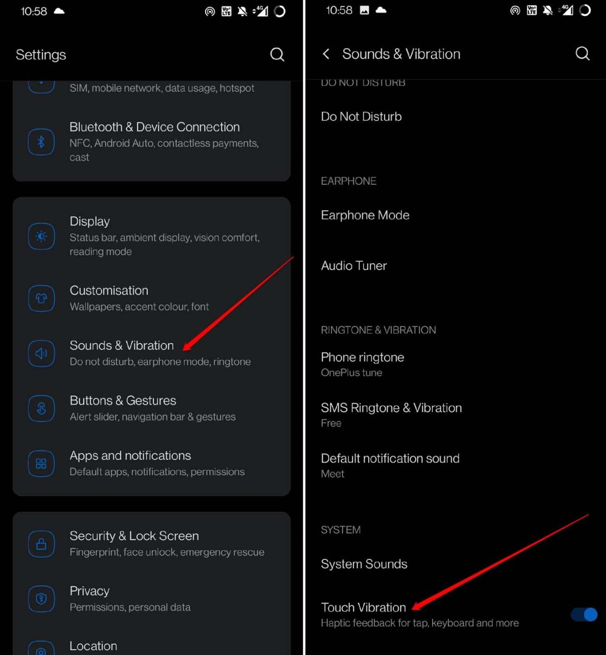 abilita vibrazione al tocco sistema operativo Android