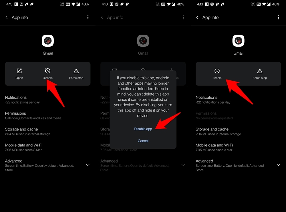 Gmail-App auf Android deaktivieren und reaktivieren