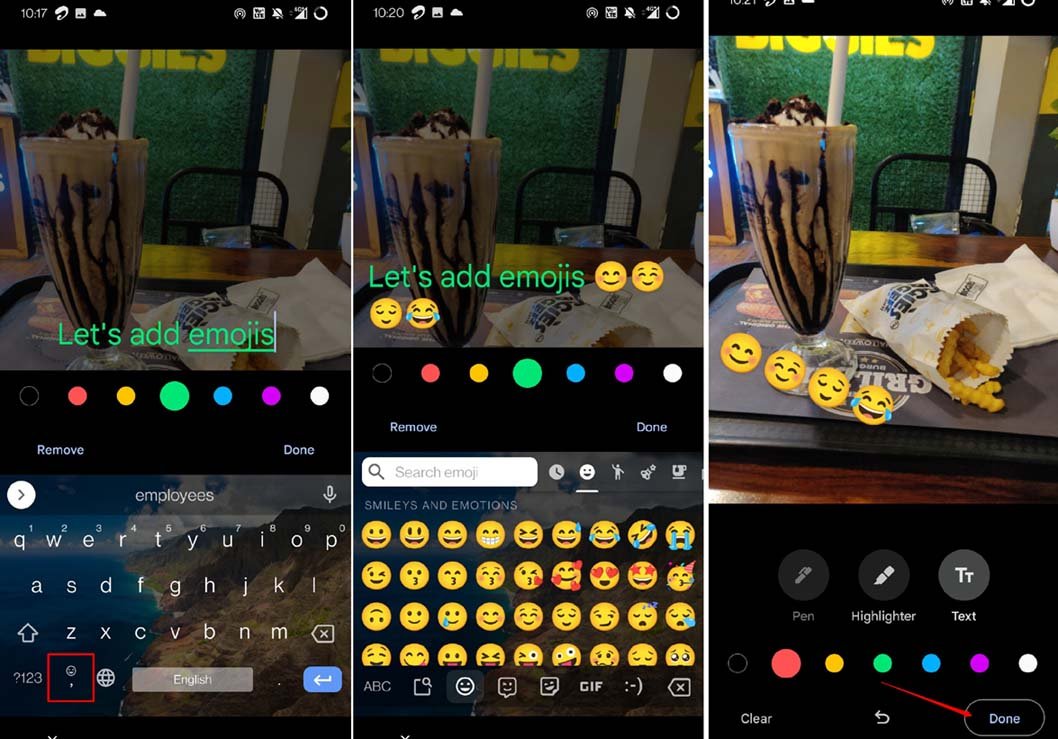 colocar emoji em uma imagem usando Google Fotos
