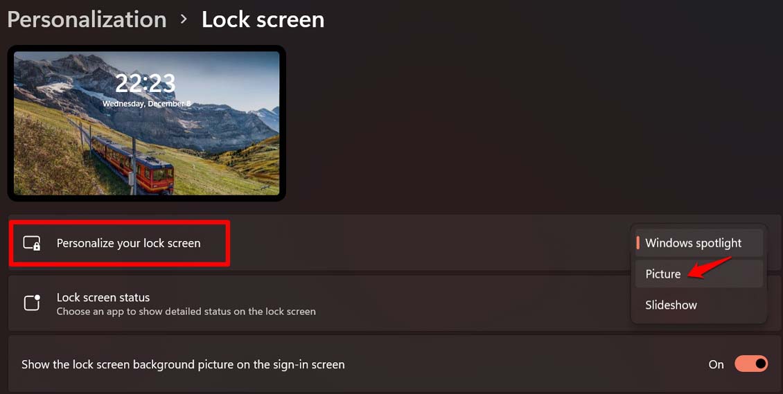 passa a immagine sulla schermata di blocco