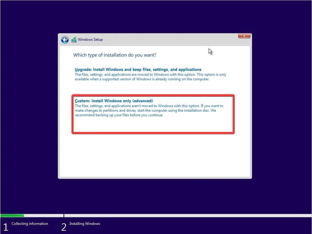 Wählen Sie den Installationstyp aus