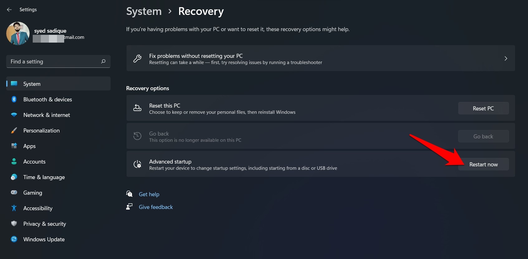 démarrage avancé windows 11