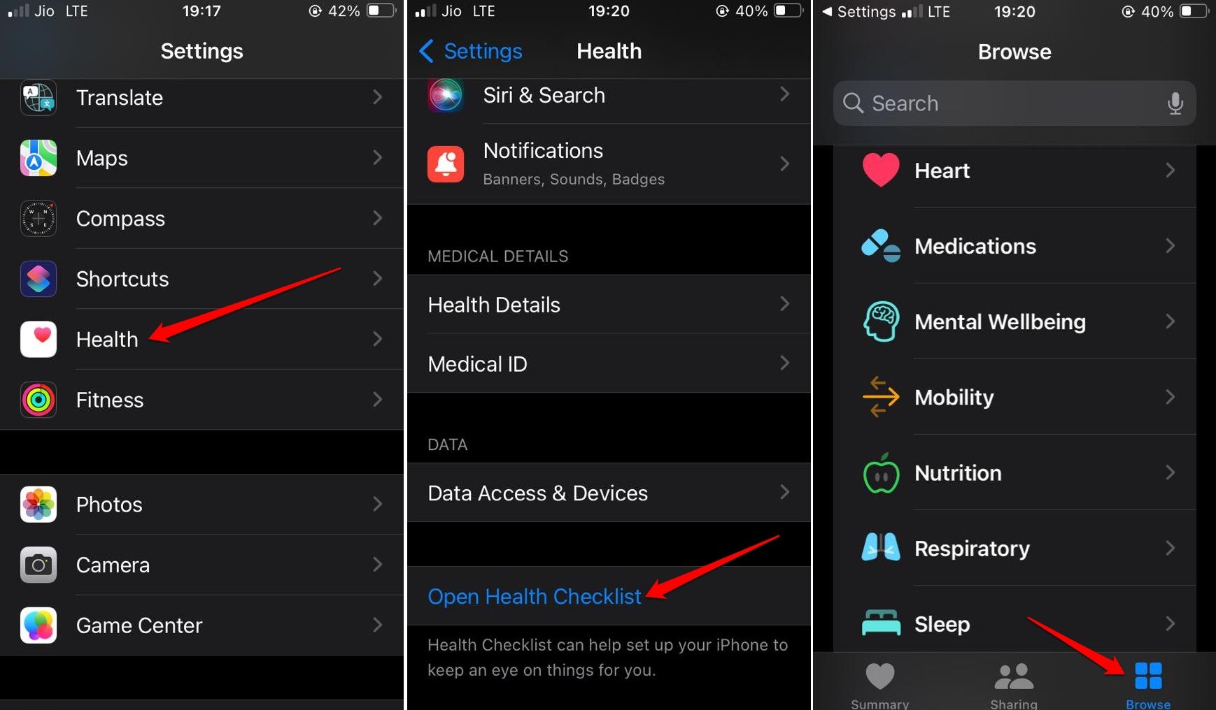 iOS Gesundheitscheckliste öffnen