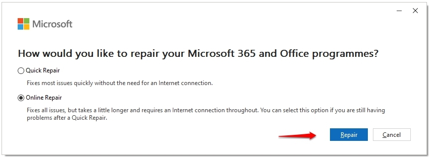 Réparation en ligne Office - Erreur Word 0x88ffc009 dans Windows 10/11
