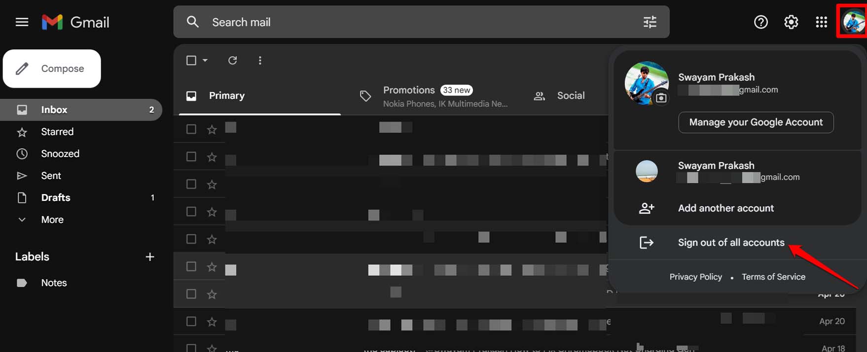 cerrar sesión de la cuenta de Gmail