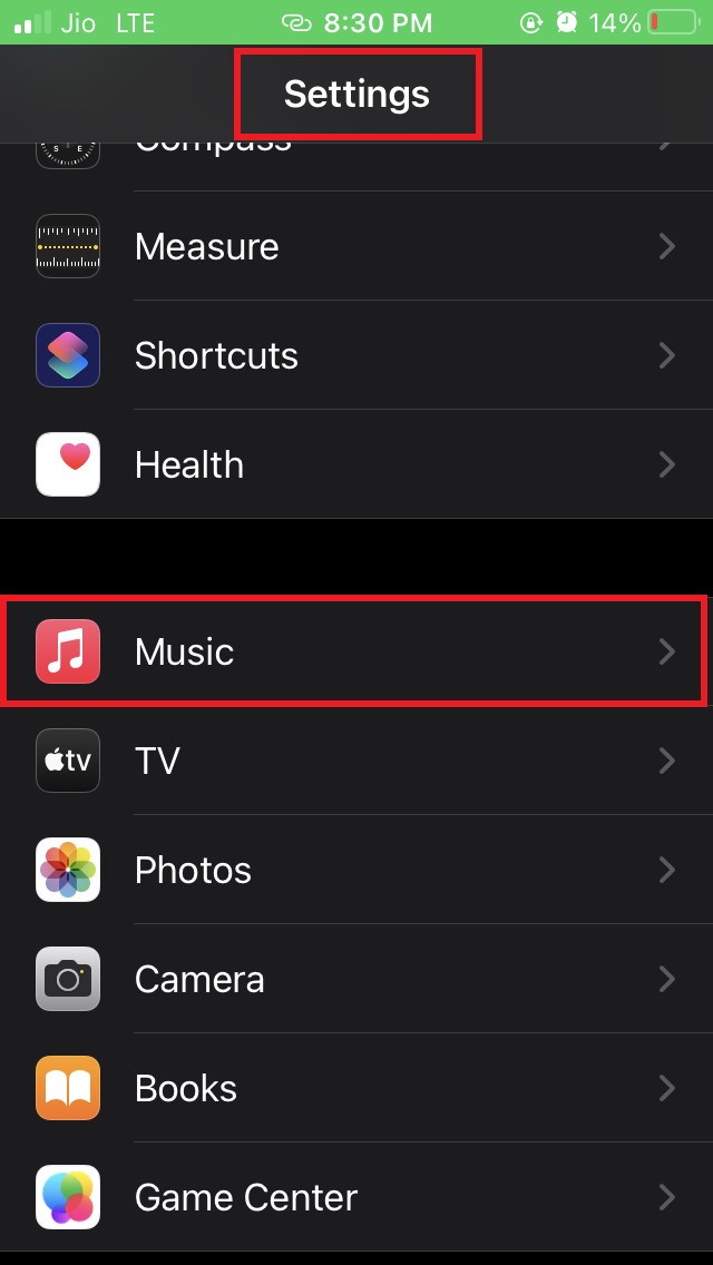 go to Apple Music iOS settings