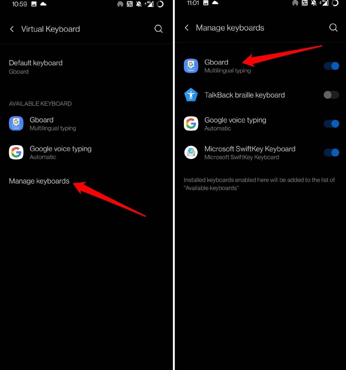 disabilita app di tastiera diverse da Gboard