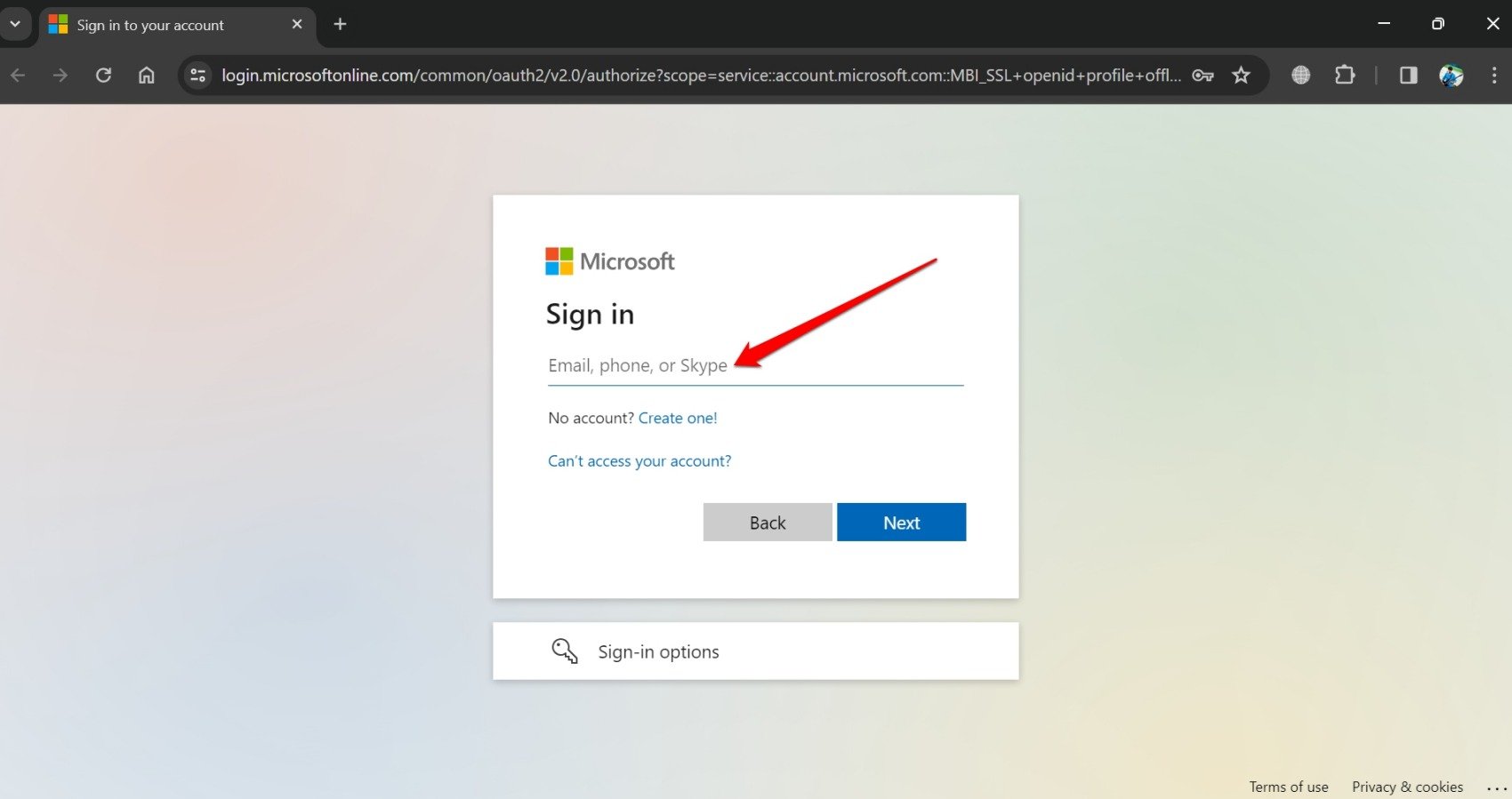 accedi all'account microsoft