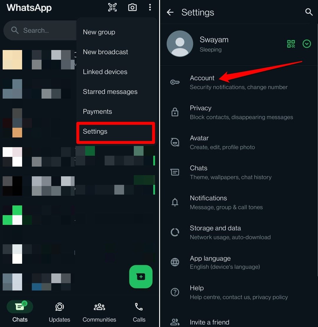 Impostazioni account WhatsApp