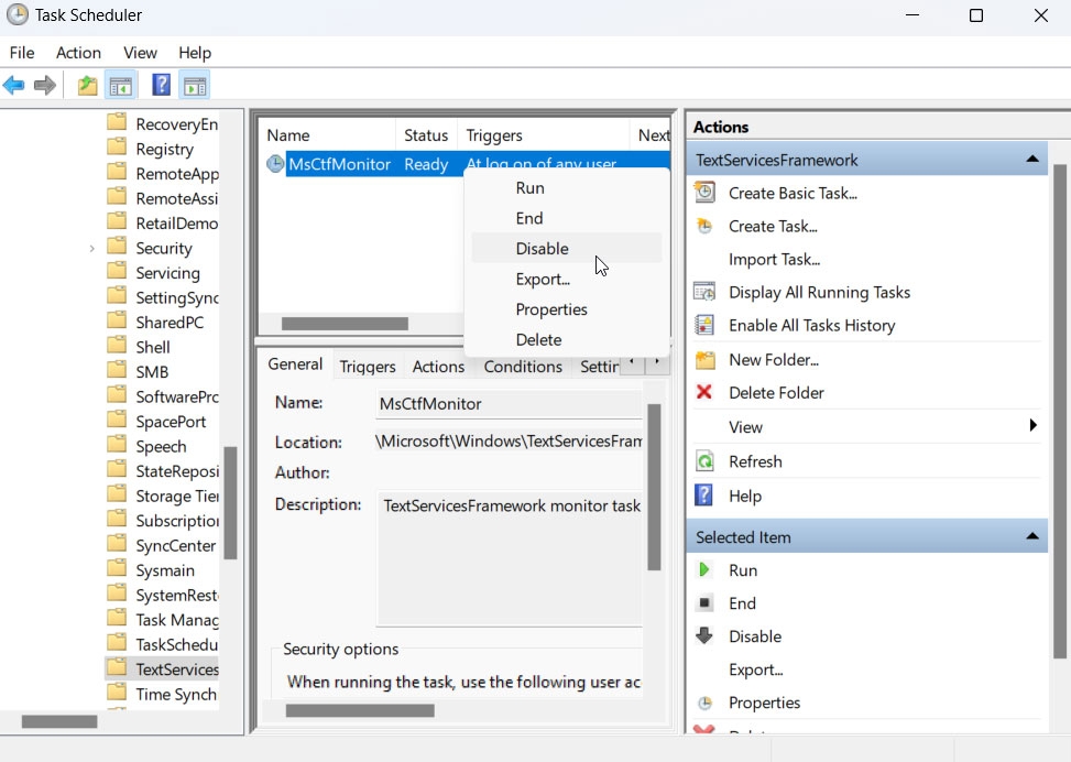 Disabilita il CTF Loader nel Task Scheduler - CTF Loader alto utilizzo CPU