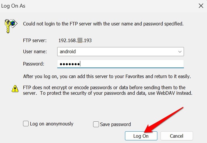 Anmeldung beim FTP-Server