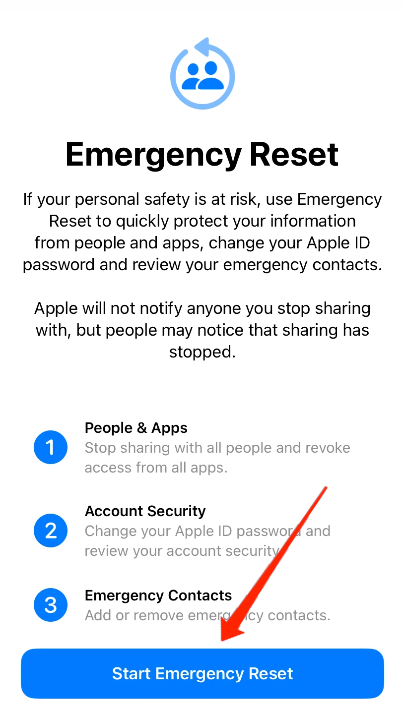 Réinitialisation d'urgence iPhone avec vérification de sécurité