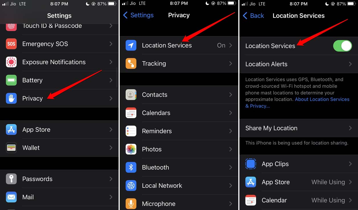 iPhoneで位置情報サービスを有効にする
