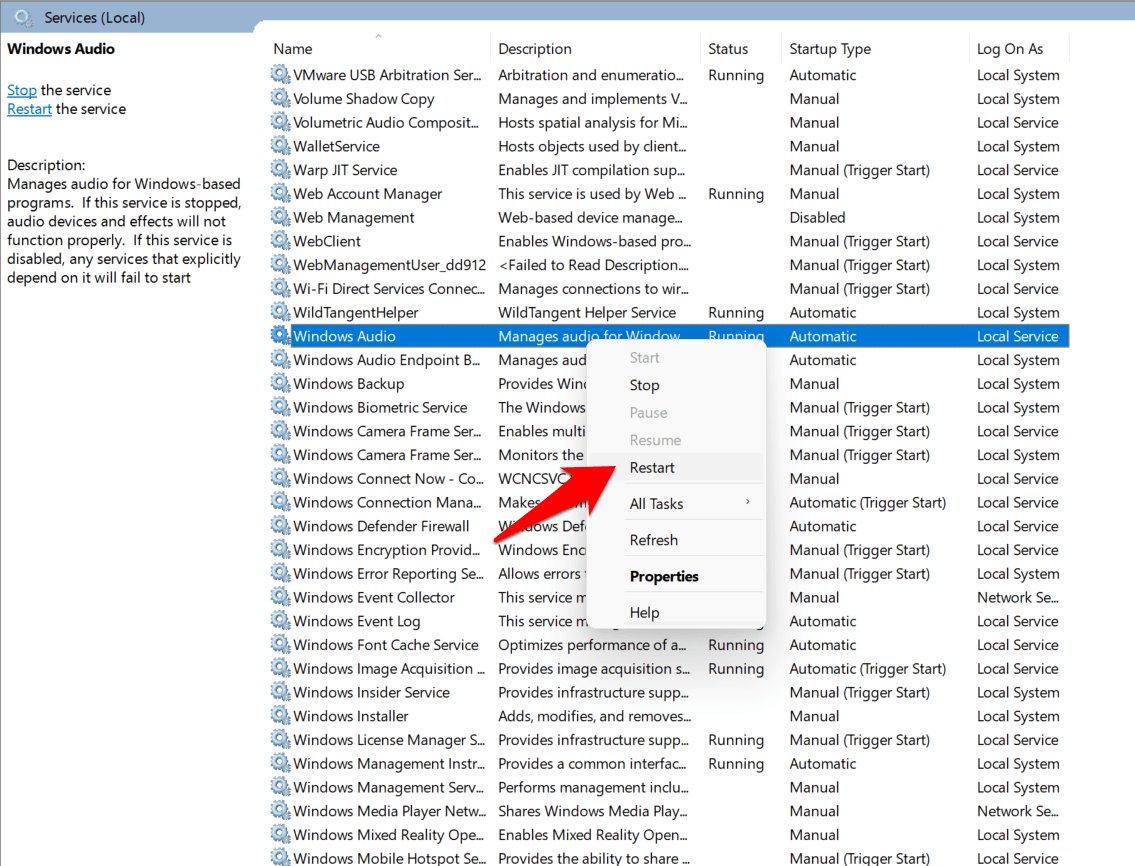 reiniciar servicio de audio de windows windows 11