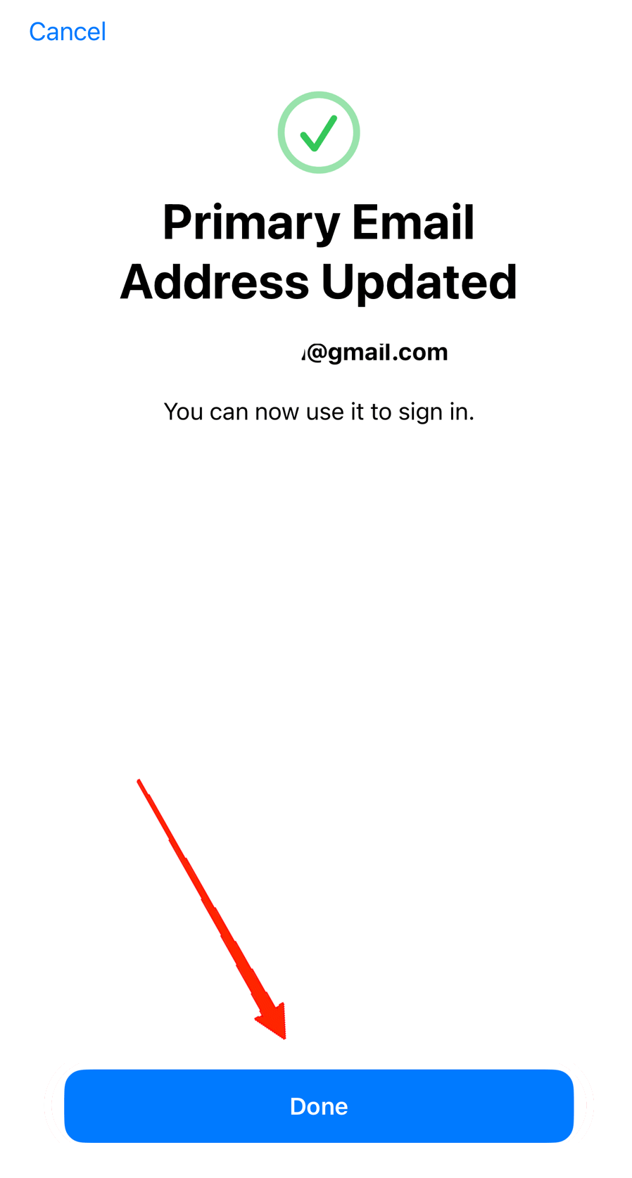 Uma vez feito, você será perguntado se deseja defini-lo como seu email primário. Certifique-se de ativar o botão e toque em Concluído.