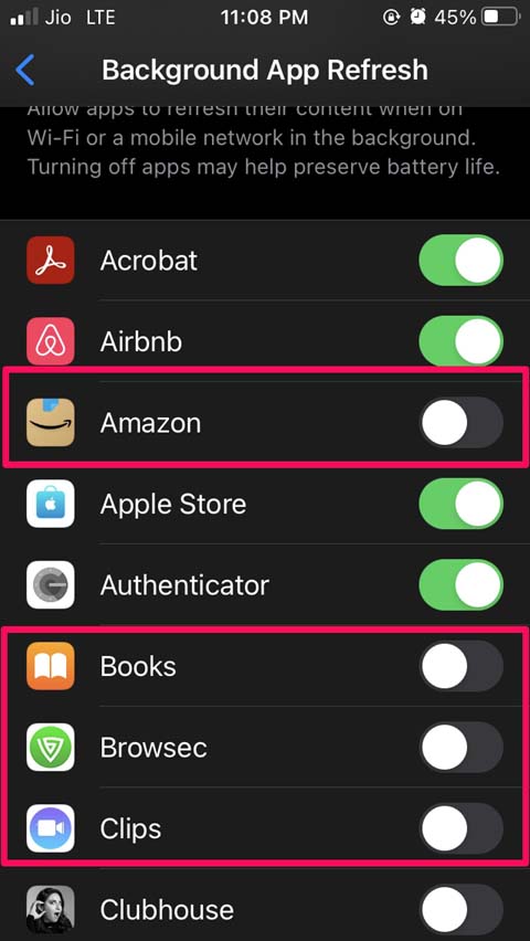 desativar atualização em segundo plano iOS apps