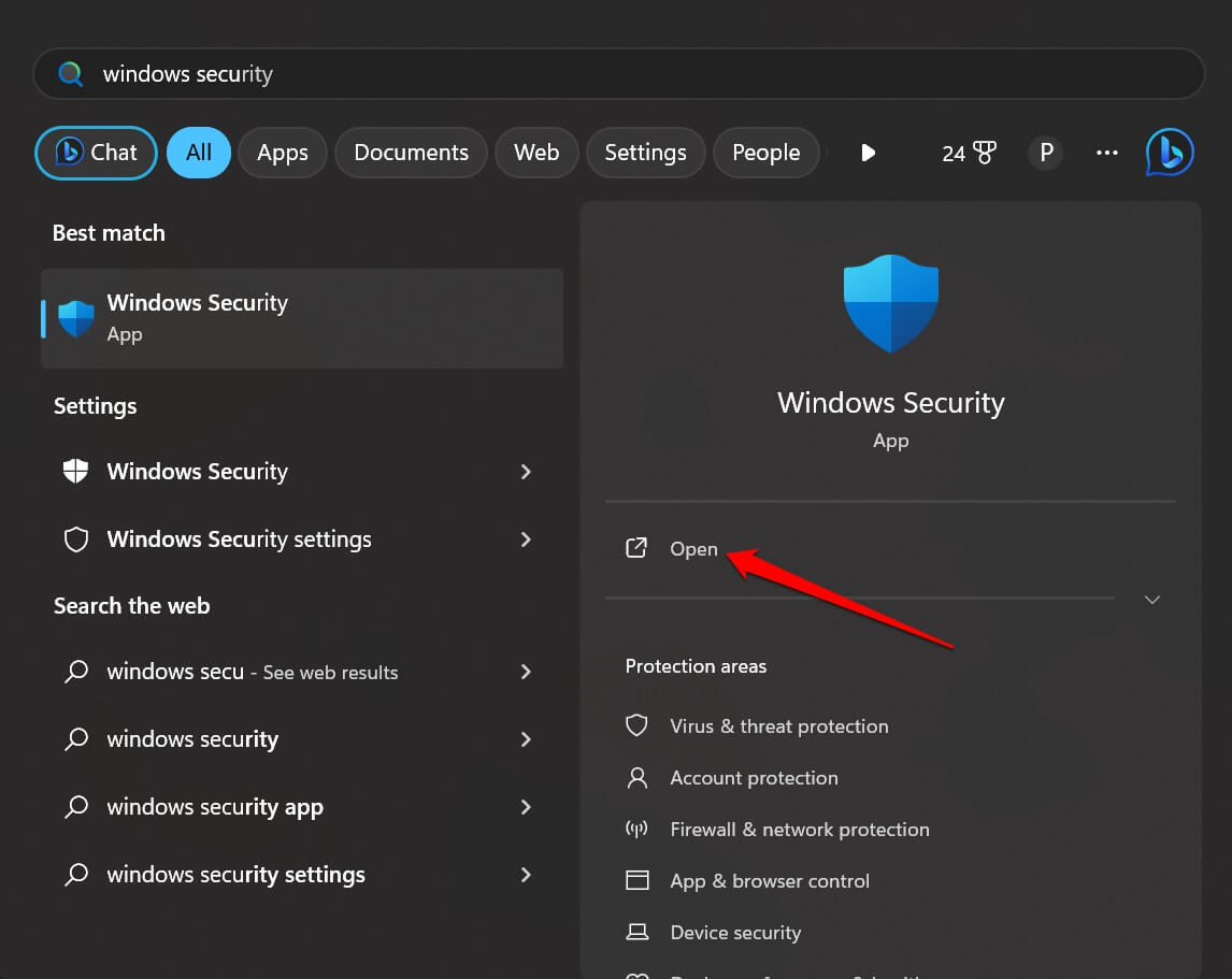 Windowsセキュリティアプリを開くWindows 11
