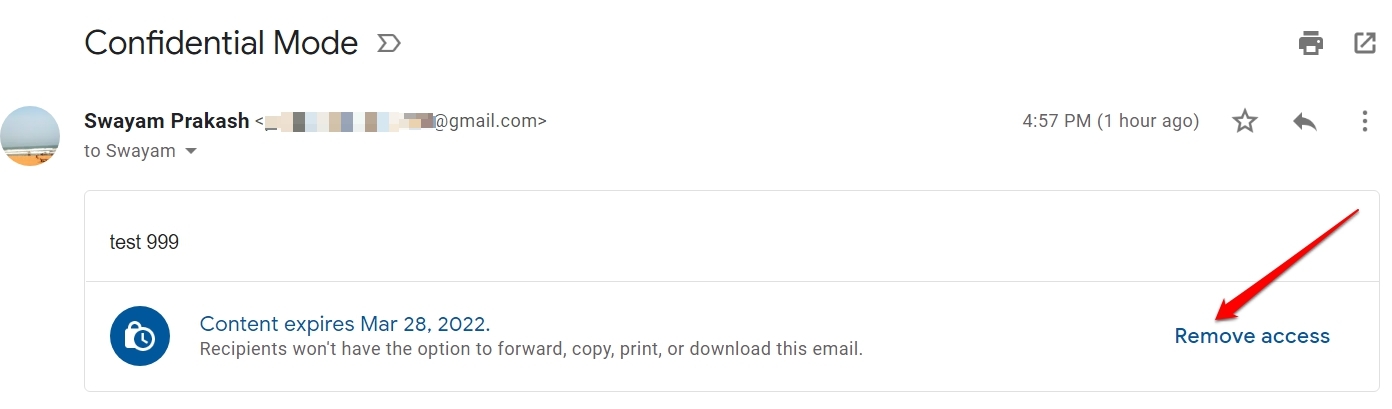 rimuovi accesso dall'email riservata