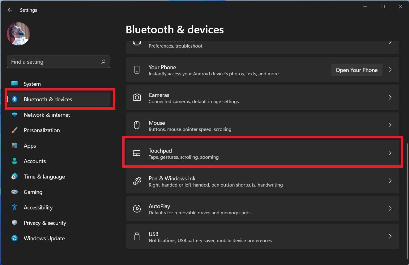 Touchpad-Einstellungen Windows 11