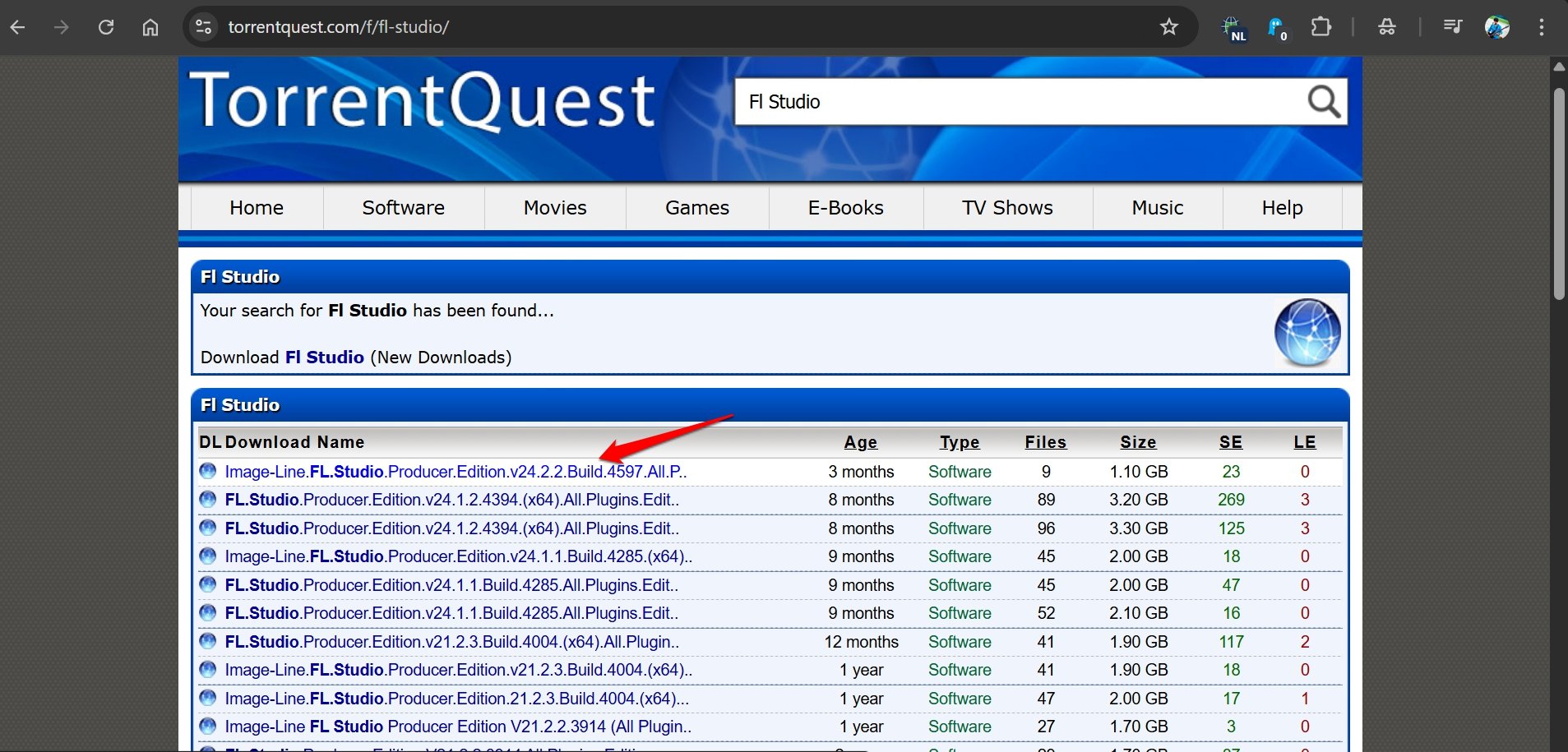 accedi al file dai risultati di ricerca di TorrentQuest