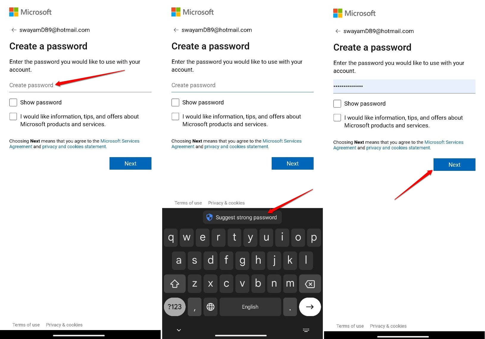 imposta una password per l'account hotmail sull'app Outlook