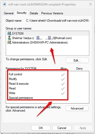 Image Modifier les autorisations