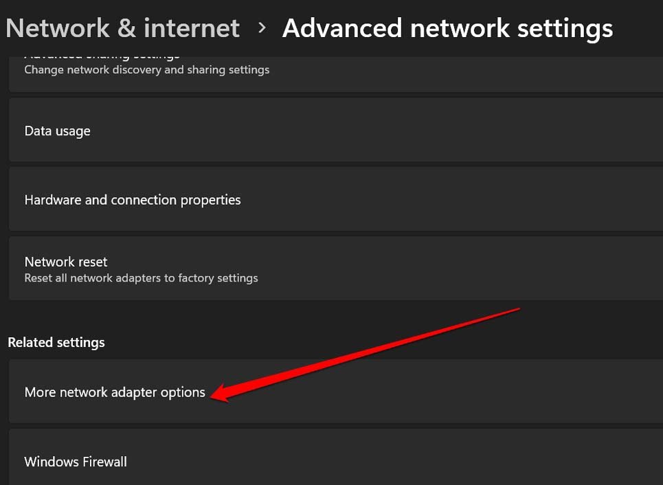 mais opções de adaptador de rede Windows 11