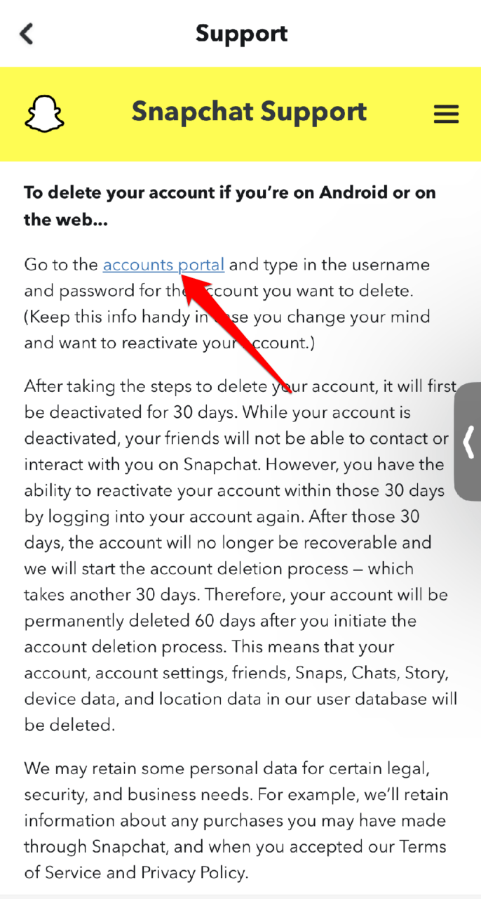 「アカウントを削除」の下に表示されるリンクをクリック