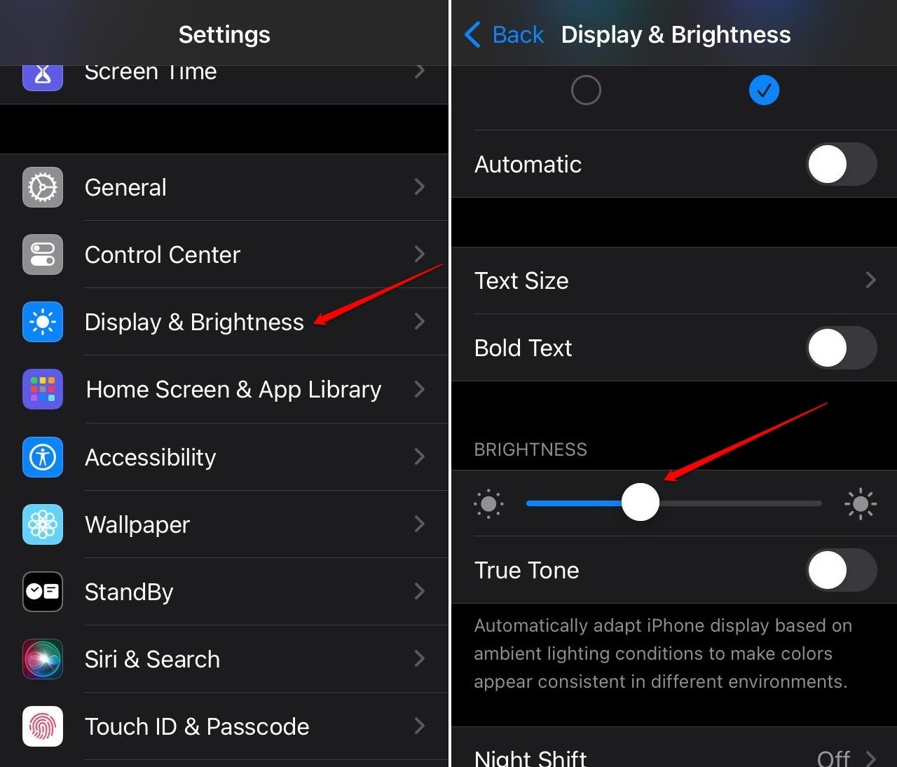 regola manualmente la luminosità dello schermo in iOS