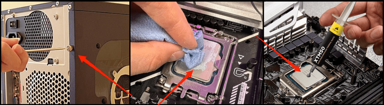 Öffnen Sie das Fach des CPU-Kühlkörpers und reinigen Sie den Bereich mit trockenem Tissue-Papier.