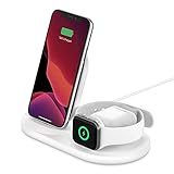 Soporte de carga inalámbrica rápida Belkin 3 en 1 para iPhone, Apple Watch y AirPods - Compatible con funda de iPhone - Estación de carga para múltiples dispositivos - Blanco