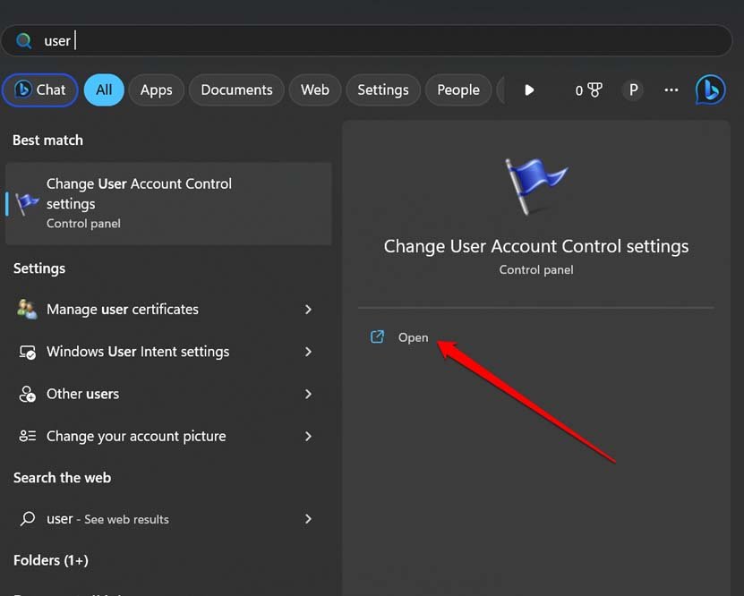apri modifica impostazioni del controllo dell'account utente