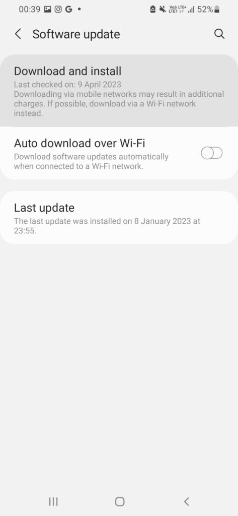 Aggiornamento software Android - Errore 