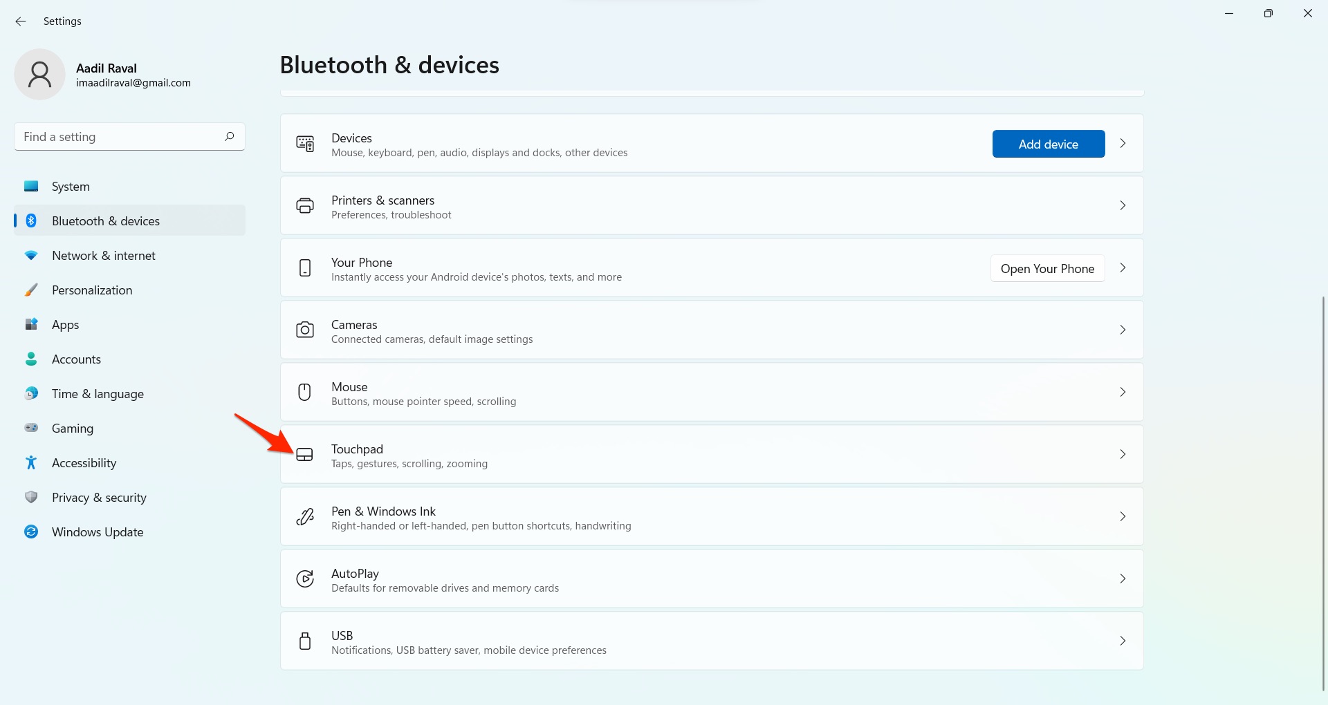 Touchpad Windows 11
