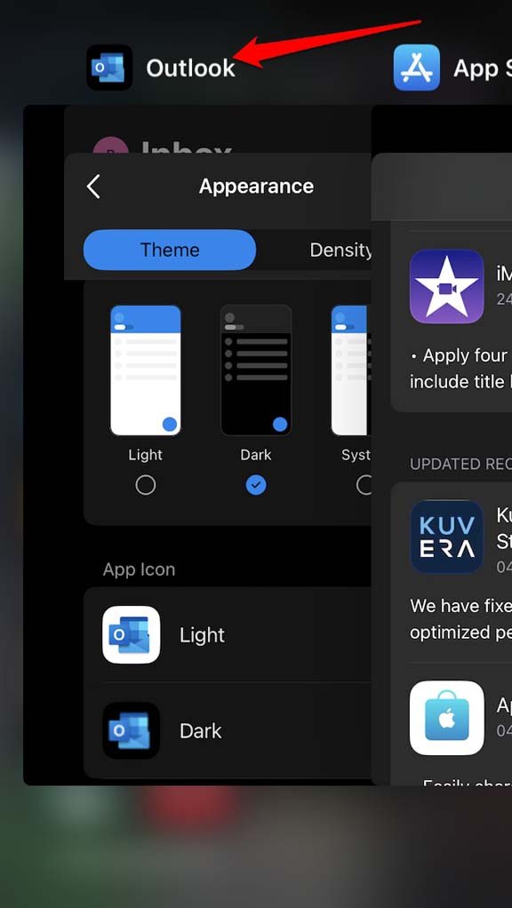 cerrar forzosamente la aplicación Microsoft Outlook iOS