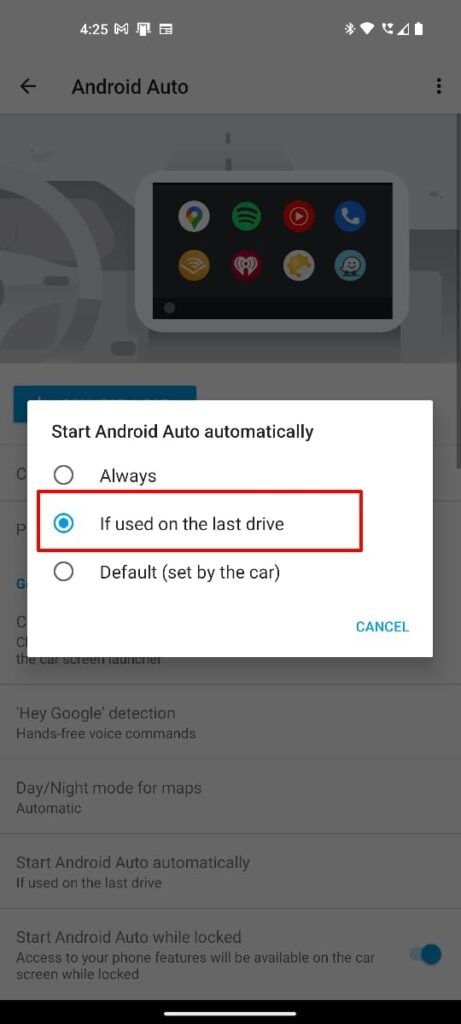 Desactivar el auto-lanzamiento de Android Auto