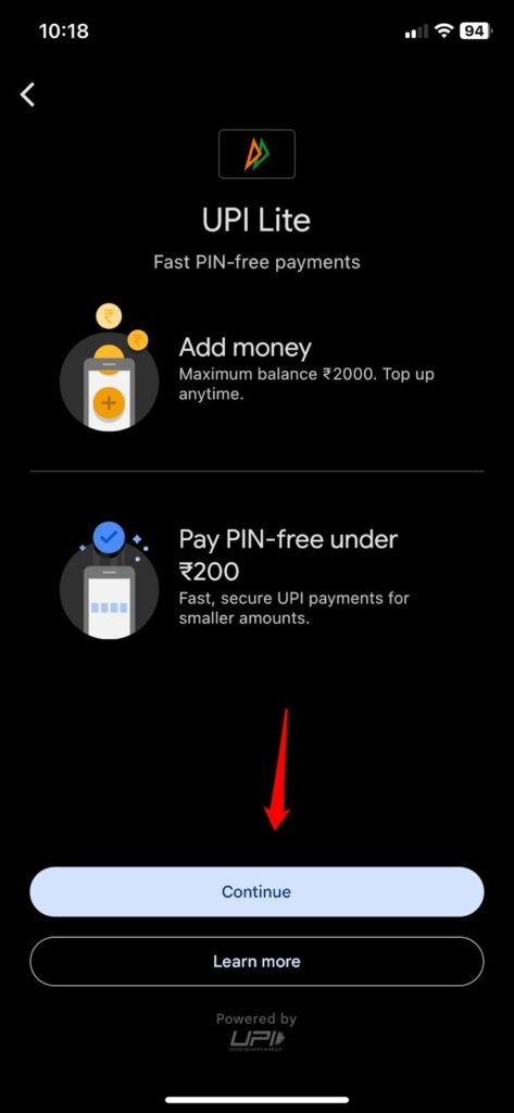 Активировать Google Pay UPI Lite