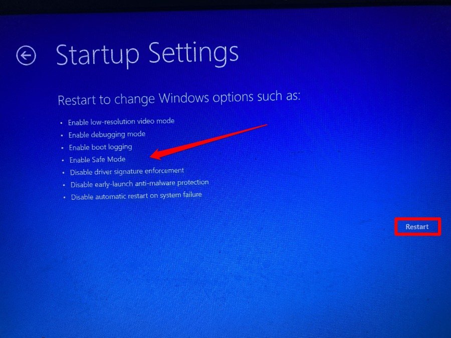 restart to enable safe mode