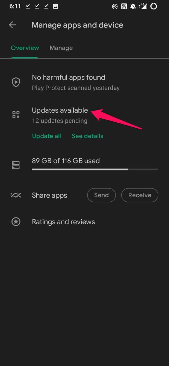 toca en Actualizaciones disponibles