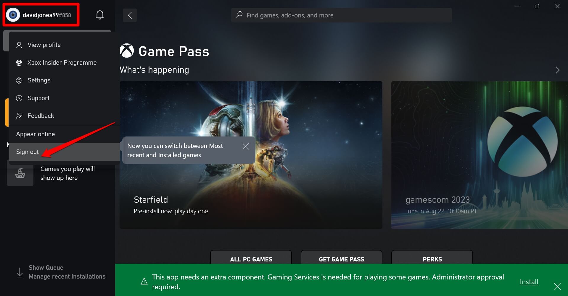 Xbox 계정에서 로그아웃