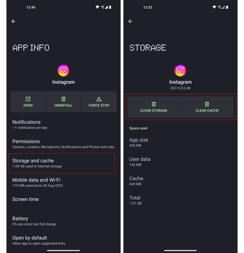 Clear Instagram Cache Storage - Instagram Black Screen Issue