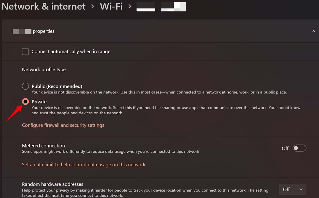 Change WiFi profile to private