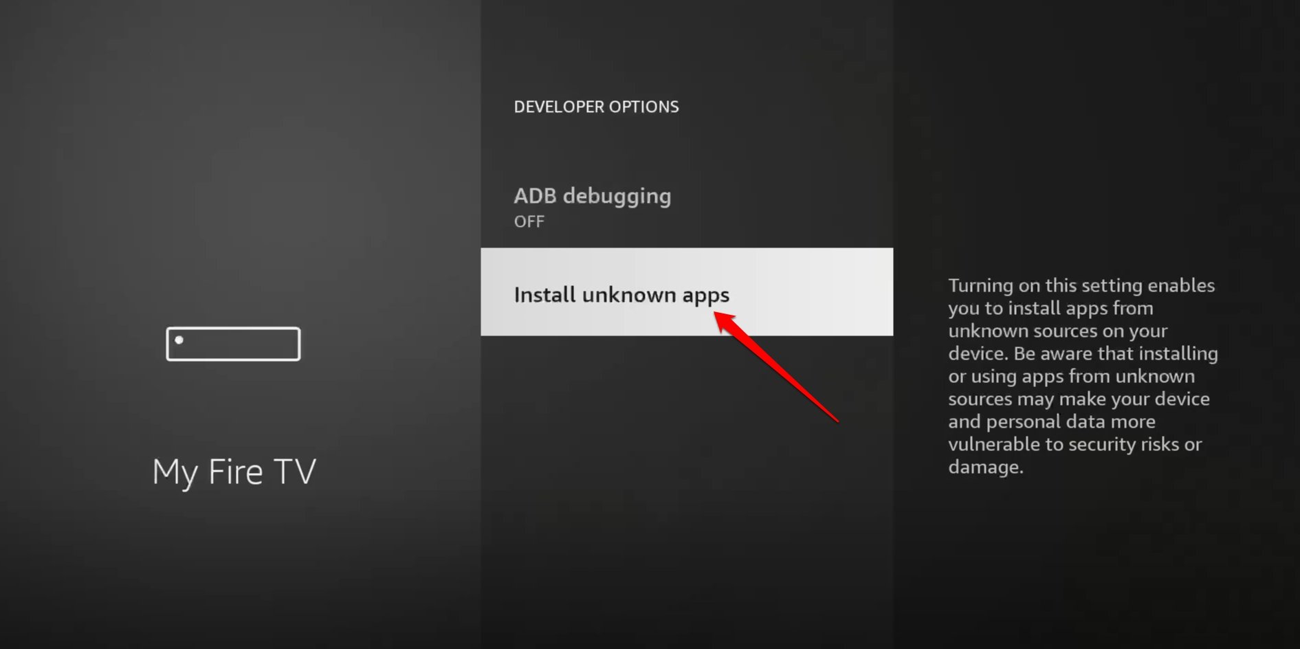 Firestickで不明なアプリをインストールを選択