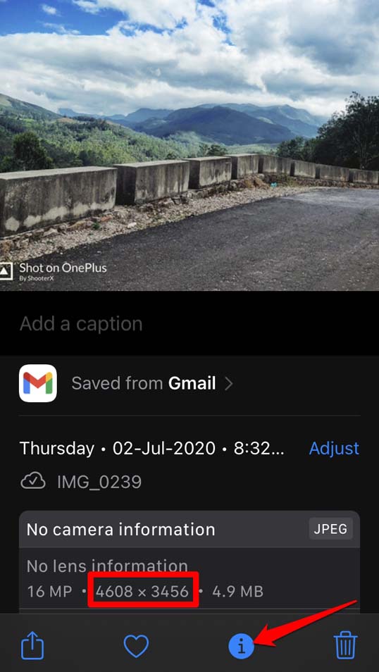 verificar resolución de imagen en la aplicación Fotos de iOS