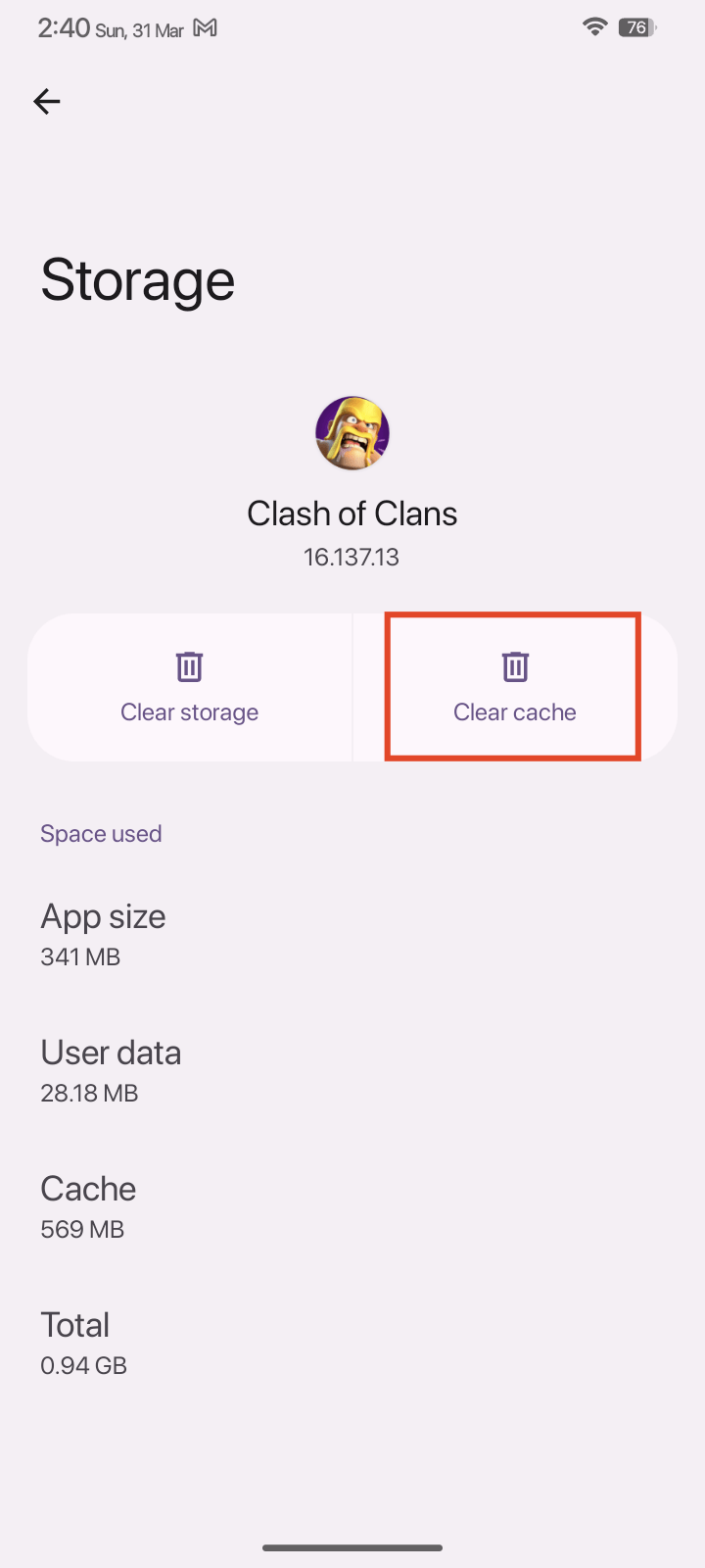 Clear cache