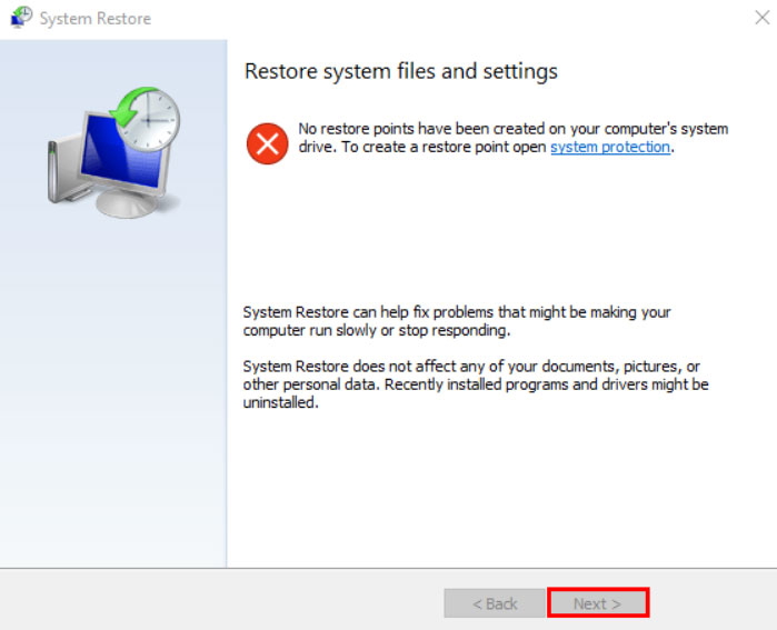 Esegui un ripristino del sistema - Windows+Shift+S non funziona