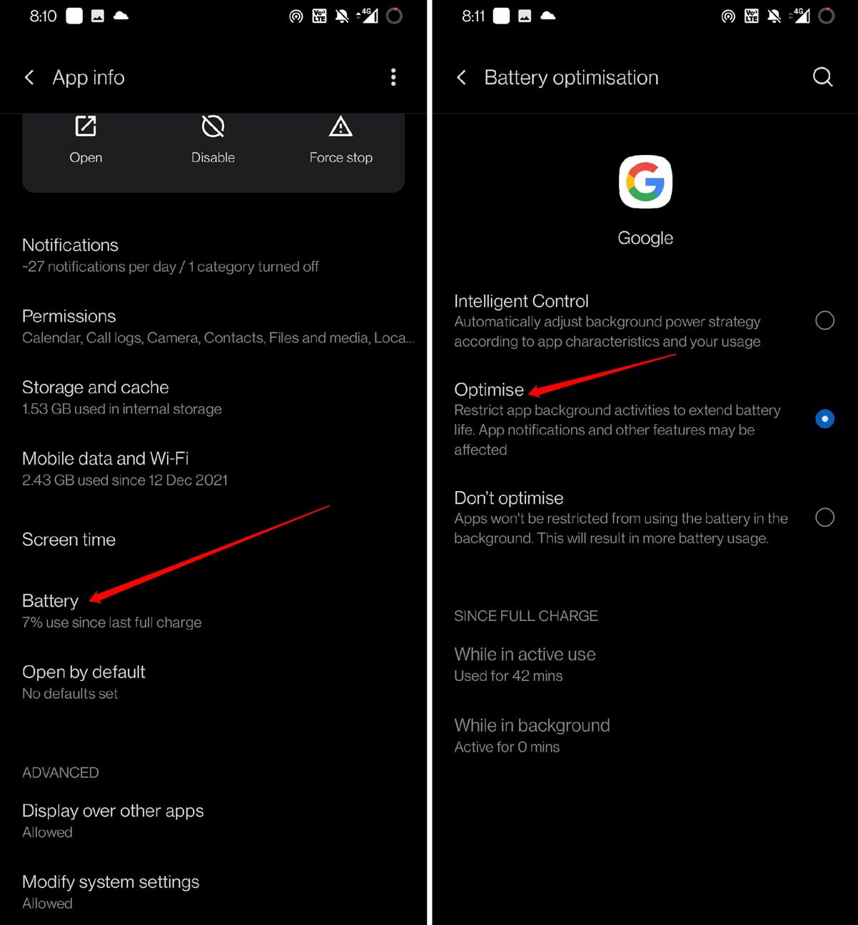 Googleアプリのバッテリー使用を最適化する