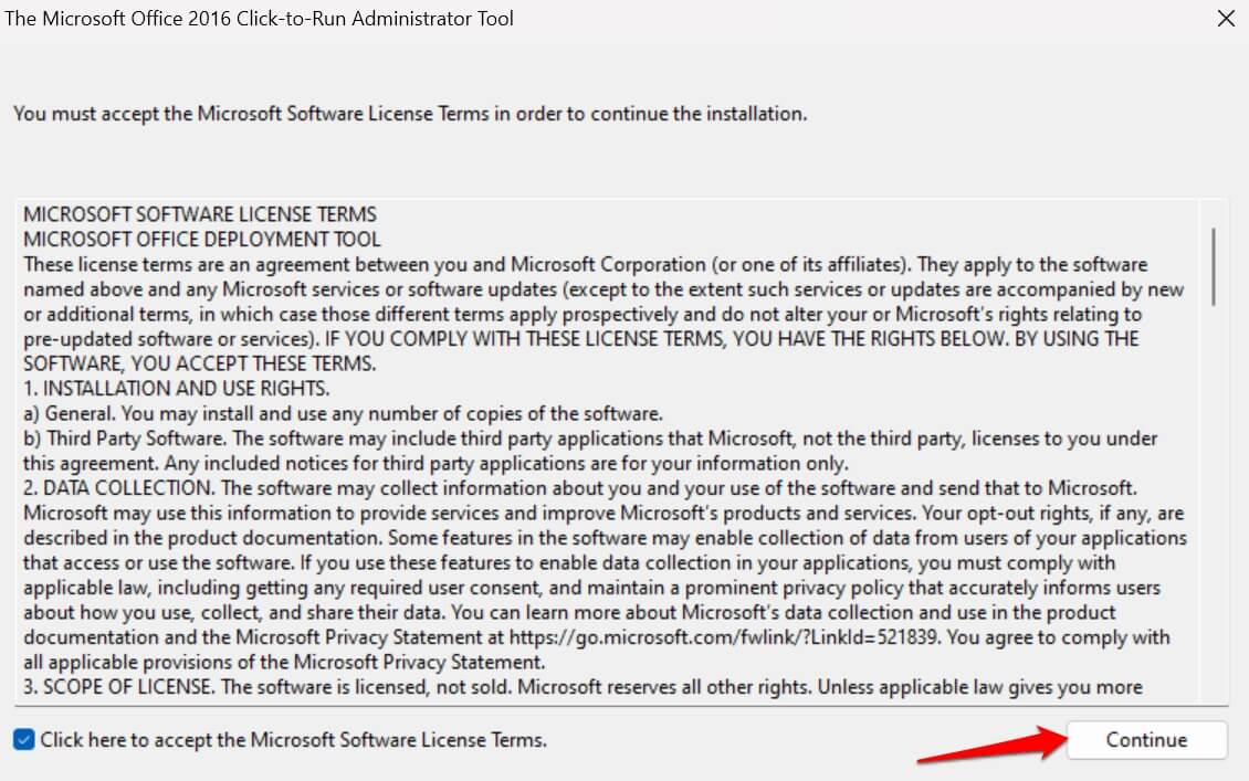 Akzeptieren Sie die Lizenzbedingungen von Microsoft